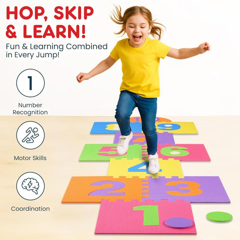 10 (12" 12" Hopscotch Playmat Foam Interlocking Puzzle Floor Mat - Large Number Tiles by Square Blocks)