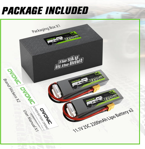 OVONIC 3S 25C 2200mAh 11.1V XT60 Boat(2 Packs) Lipo Battery Lipo Battery with Connector for RC Airplane Helicopter
