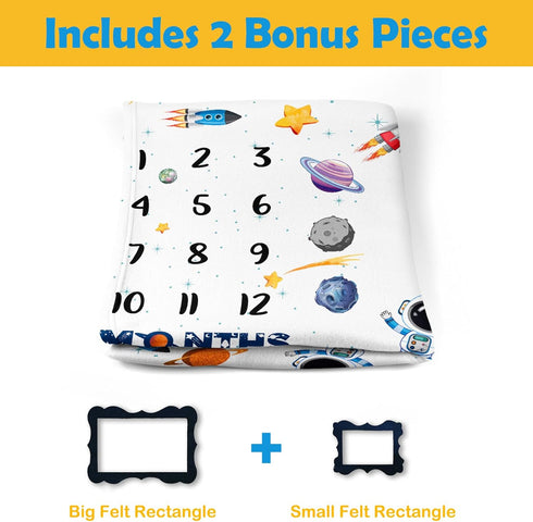 Rocket Baby Month Blanket for Newborn Photo - Space Baby Age Blanket with 2 Frame B35-1