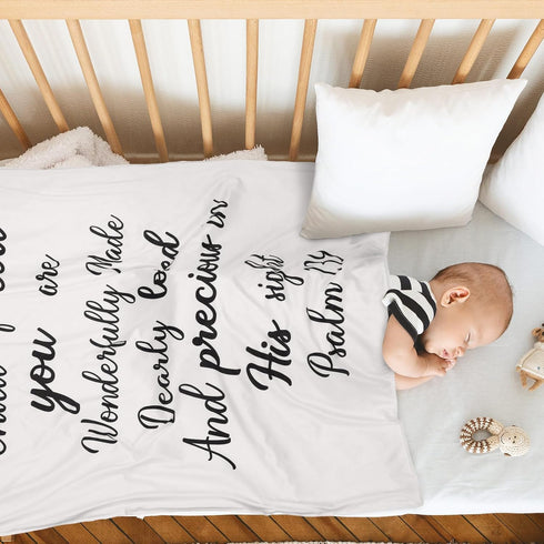 Christian Gift for Baby Plush Blanket with Dotted Backing, Baptism Blanket Scripture Quote Swaddle for Newborn Boy