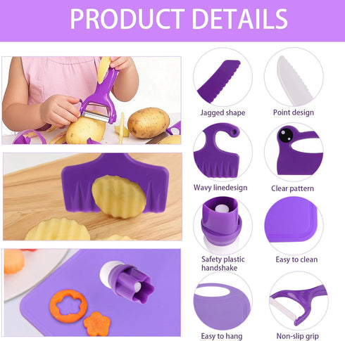 Set 4-10, Set Montessori Kids Knife for Real Cooking Safe Kitchen Tools, Toddler Cooking Toys for Ages Birthday Gift