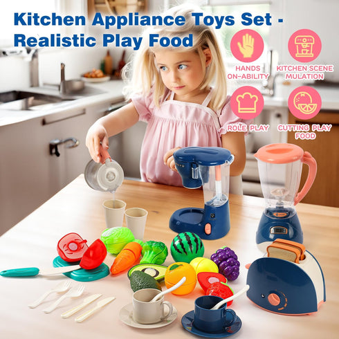 TOY Life Kids Blender, Coffee Maker, Toaster, Toy Kitchen,Play Kitchen Appliances Kids with Light and Sound, Play