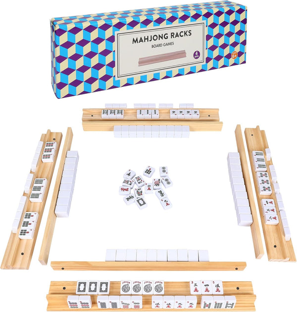 Upgraded Mahjong Racks with Pushers, Set of 4 Trays for American Mahjong