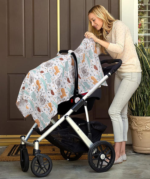 Metplus Muslin Carseat Cover for Babies, Lightweight Breathable Infant Carrier Cover for Girls & Boys