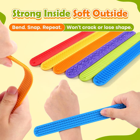 6 Pack, Sensory Fidget Toys for Kids: Textured Silicone Slap Bracelets Stress Relief Fidgets for Autism ADHD, Wearable