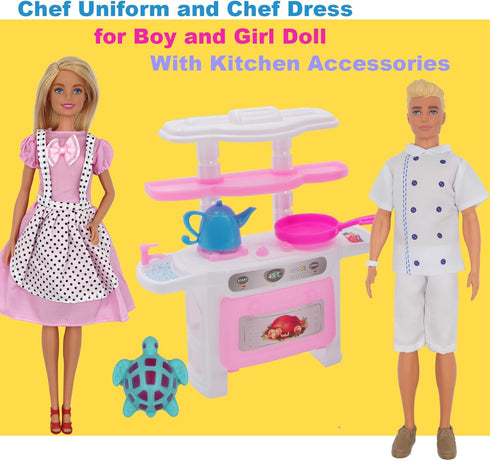 EuTengHao 34Pcs Doll Clothes and Accessories, 12 Inch Boy and Girl Dolls Chef Kitchen Playset
