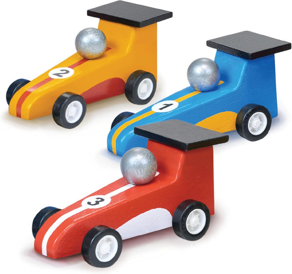 Pullback Racers - Wooden Vibrant Racing Car Trio with Pull-Back for Imaginative Play, Age 3+