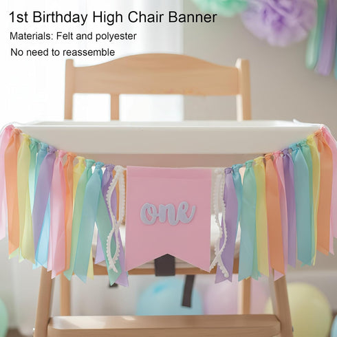Bapukzy Set 1 First Birthday Decorations for Girl - Complete Party with High Chair Banner, Party Hat, Number Balloon