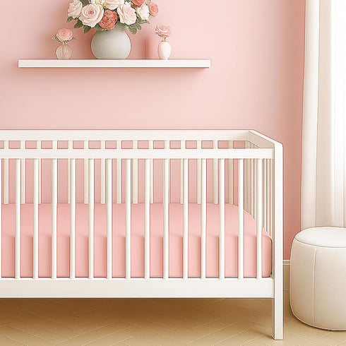100% Butterblu Frankie Fitted Crib Sheet Organic Cotton for Baby & Toddler Mattress, Breathable for Boys & Girls, Pink