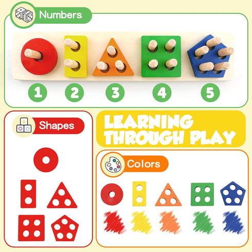 Daisiki 1 2 3 1-3 1-3 Montessori Toys for Year Old Girls Boys, Wooden Sensory Toys for Year Old Birthday Gifts