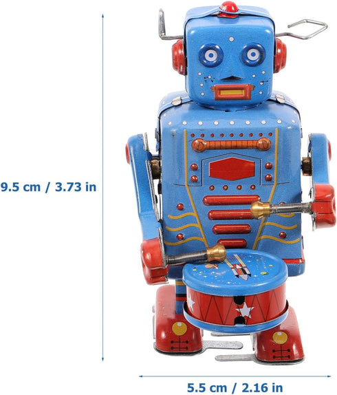 Drumming 3.74 Inches, SAFIGLE Wind up Vintage RobotClockwork Robot Tinplate Toy - Retro Wind-up Collectible for Home