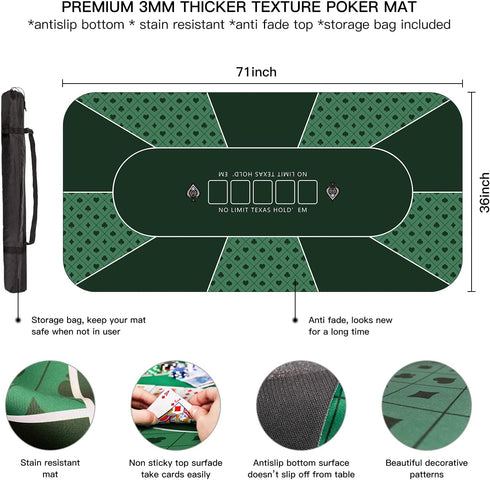70 35 Inch 8 YUZPKRSI x Poker Mat, Players Texas Hold'em Poker Rubber Mat Poker Topper for Tables, Folding Portable