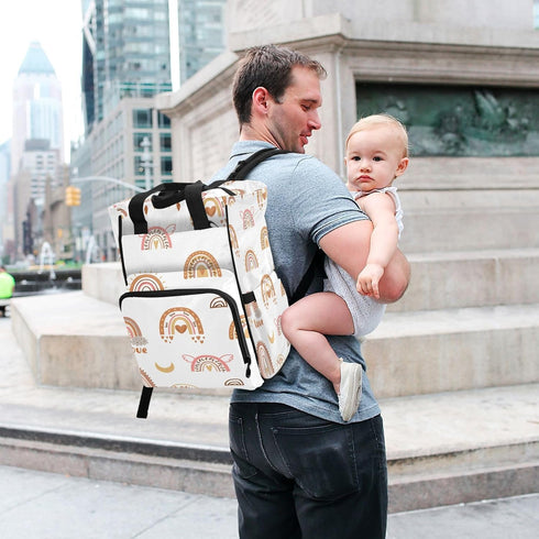 BOESI Backpack, Mommy Backpack, Backpack, Boho Rainbow Diaper Bag Bag, Multifunctional Diaper Travel Large Capacity
