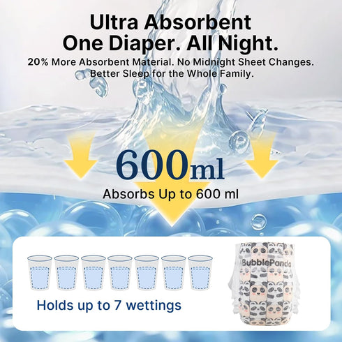BubblePanda 4, Count 72) Overnight Diapers, Baby Diapers Nighttime Protection with Dual Absorbent Core, Wider Absorbent
