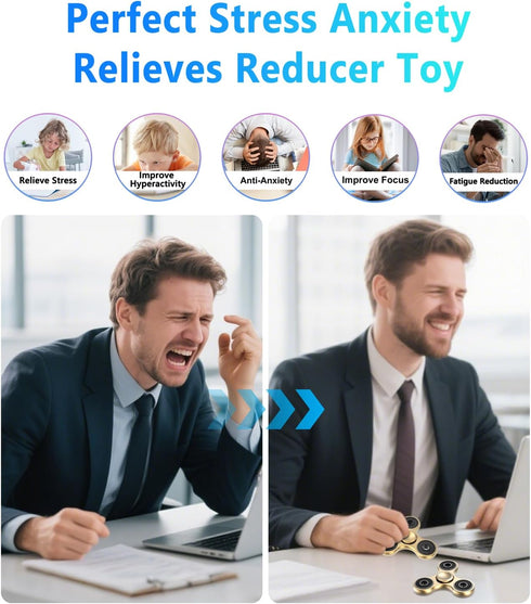 ATESSON Fidget Spinner Gold Stress Relief Reducer Toys, High Speed Bearing Metal Hand Spinners for Kids Adults