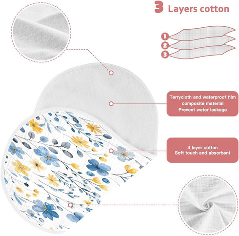 YETTASBIN Wildflower Muslin Baby Burp Cloth, Super Soft Absorbent Cotton Burp Rag Baby Bibs Feeding Cloth for Newborn