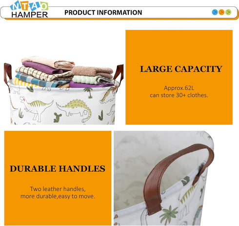 NTAOHAMPER Dinosaur Laundry Hamper, laundry Basket, Waterproof Storage Bin for Bedroom, Clothes Organizer Basket, Room