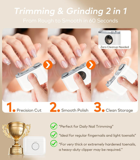 Whoalty Trimmer, 2-in-1 Trimmer Electric Nail Clipper for Toe & Finger Nails Dual-Blade PrecisionAutomatic Nail