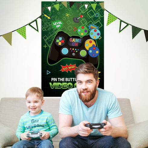 Pin the Button on the Video Game with 32PCS Stickers - Party Favors Poster for Kids