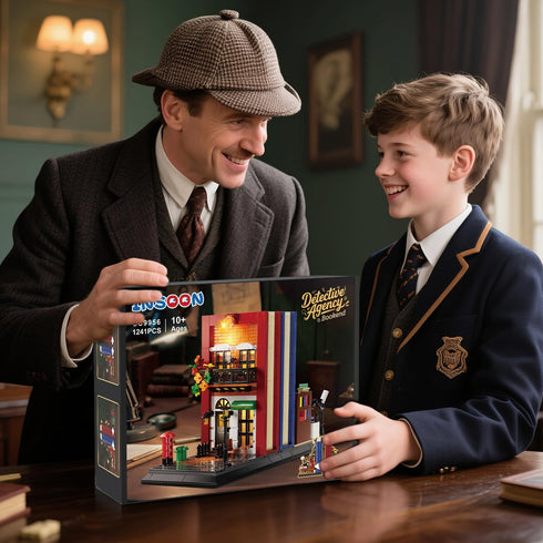 Set 1241 12+ INSOON Detective Bookend Building with Lights, PCS Detective Agency Street House Building Block Kit