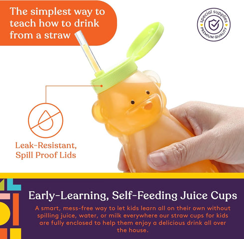 Special Supplies Honey Bear Straw Cup for Babies, 4-Pack, Fun Animal-Shaped Training Drink for Weaning