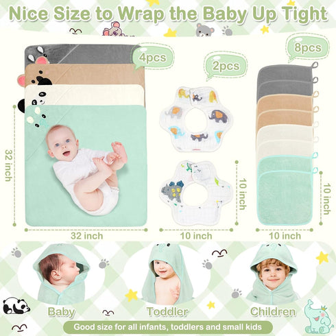 Sublaga 14 Set, 4 32x32 8 2 Set Pcs Baby Towels Washcloths and Baby Bibs Pcs Hooded Bath Towel, Pcs Baby Washcloths