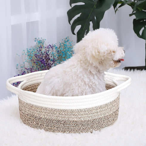 ABenkle Small Basket with Handles - Decorative Durable Rope Woven Storage Bin, Easter Baby Gift Basket