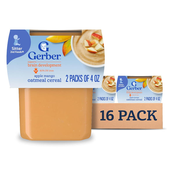 Gerber Stage 2 Baby Food, Apple Mango Oatmeal Cereal Puree Tubs, Baby