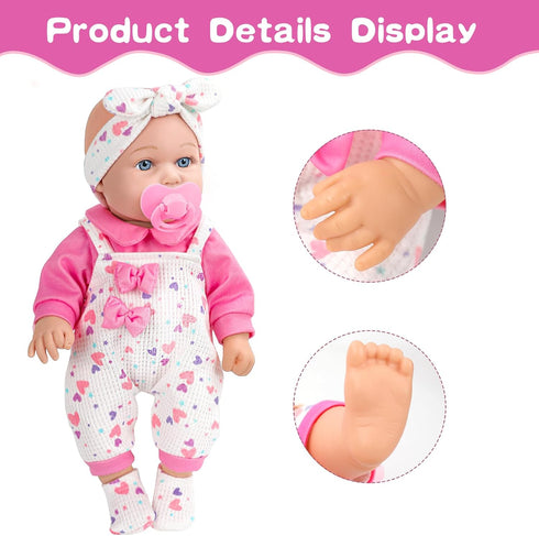 XFEYUE 12" Set,12 Inch 3+ Baby Doll with Pink Bowknot Clothing Realistic Baby Dolls with Clothes