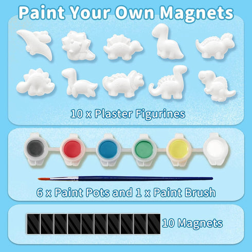 Funto Dinosaur Painting Kit for Kids, 27 PCS Crafts Set to Paint Your Own Figurines with Magnet, Creative DIY Activity