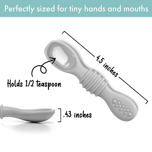 Silicone Chew Spoon Set for Babies and Toddlers, BPA Free, Microwave, Dishwasher and Freezer Safe, Earth Shades