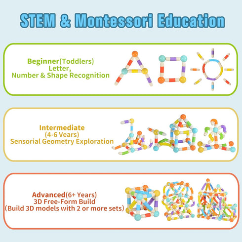 Bloomsmary 58PCS 3-5 4-7, set Extendable Magnetic Building Sticks, STEM Educational Montessori Toys for Toddlers