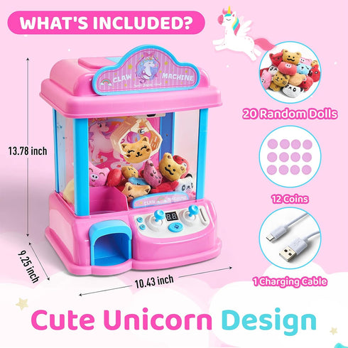 20 3-8, JoyCat Claw Machine for Kids, Unicorn Mini Vending Machine & Electronic Arcade Game with Adjustable Music