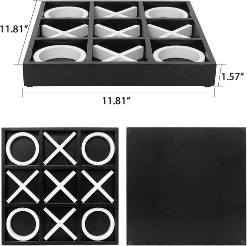 FUIN Wood Tic Tac Toe Decorative Board Game Set, 12" x 12", Black and White Coffee Table Decor