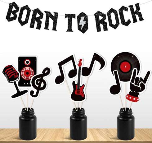 Born to Rock Glitter Banner - Music Note Garland for 1950's Rock and Roll Party Decorations, 1st Birthday Supplies