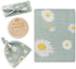 BabyWhale Muslin Swaddle Blanket with Hat and Headband Bow, Daisy Pattern Swaddle