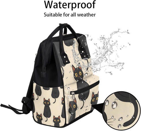 Hsnar Backpack Lovely Black Cats Waterproof Diaper Bag Large Capacity Baby Bag with Stroller Straps, Multi-Pocket