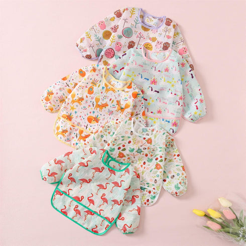 ElecMotive 5 Pack 6-30 Long Sleeve Bib,Baby Toddler Waterproof Sleeved Bib for Months Reusable with Catch-all Pocket