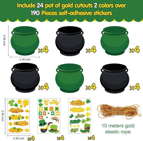 LioNergy 24 Packs St. Patrick's Day Crafts for Kids, DIY Pot of Gold Cutouts Craft Kits Shamrock Gold Coins Leprechaun