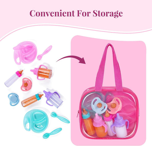 13 Set, BABESIDE Pcs Baby Doll Accessories Magic Baby Doll Bottles and Accessories Toy Babys Bottles with Disappearing