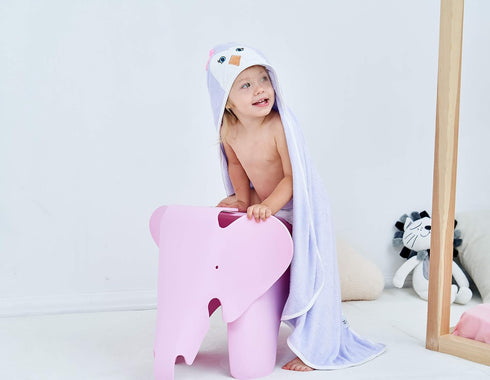 HIPHOP PANDA Hooded Towel for Newborn, Rayon Made from Bamboo, Large Baby Towel with Bear Ears, Purple Penguin
