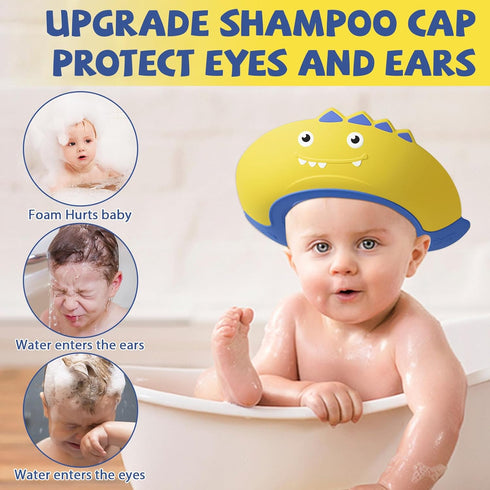Baby Shower Cap Shield, Visor Hat for Eye and Ear Protection, Cute Dinosaur Shape for Kids, Yellow