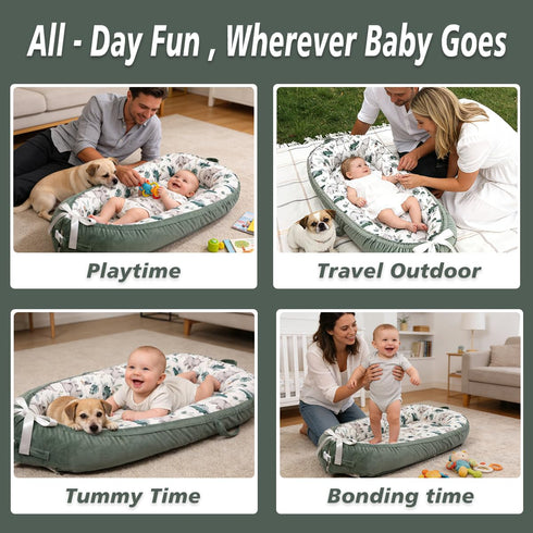 Bubbyhuts 100% Baby Lounger-Breathable and Soft Organic Cotton, Portable Infant Lounger with Removable Lounger Cover