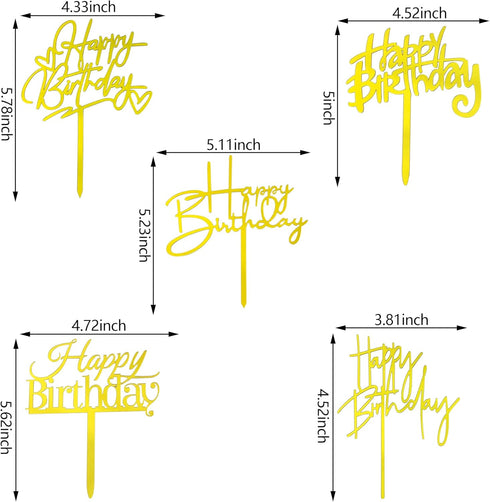 10 PCS Gold Acrylic Happy Birthday Cake Topper, Cupcake Topper Birthday Supplies Decorations