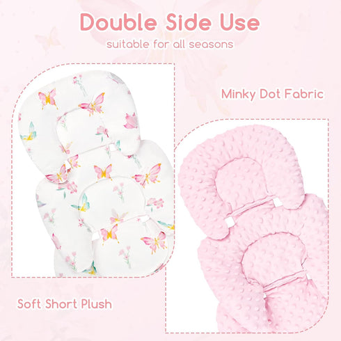 Infant Car Seat Insert for Newborn Girls Boys, Reversible Baby Carseat Head Support with Strap Pads, Soft Baby Car Seat