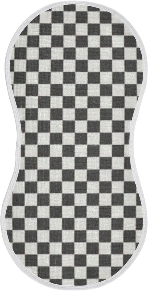 FLildon 2PCS Muslin Burp Cloth for Baby Checkered Black White Super Absorbent Burping Cloths, Bibs for Newborn Boys