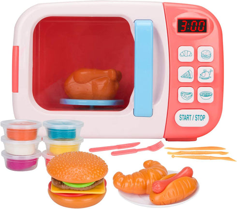 BoterLun Microwave Toys Kitchen Play Set with Light Sound,Kids Pretend Play Electronic Oven