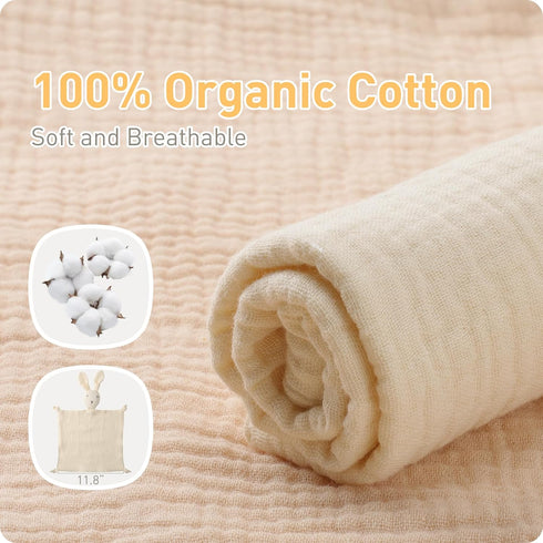Newborn Baby Loveys Security Blanket, Organic Cotton Bunny & Lion Lovies for Newborns