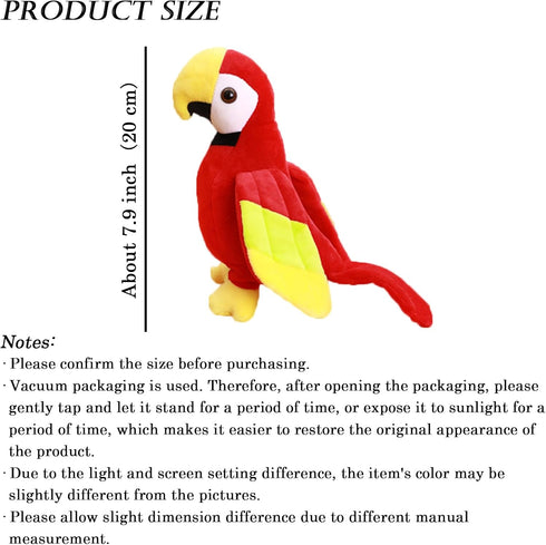 7.9" Parrot Stuffed Animal Plush Cute Small Bird Toy Gifts for Boys and Girls, Red