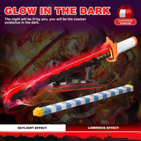 Jorumo Demon Slayer Sword Building Set, 27in Rengoku Kyoujurou Sword with Scabbard, 790 Pieces Cosplay Toy